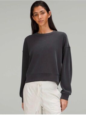 Lululemon Softstreme Perfectly Oversized Cropped Crew Neck Sweatshirt Black 8